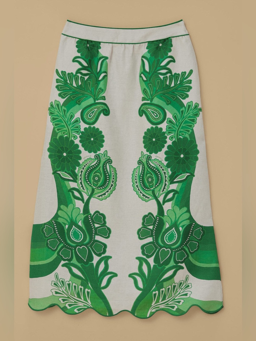 FARM RIO Color Festival Green Linen Euroflax Midi Skirt Size Large - Picture 3 of 16